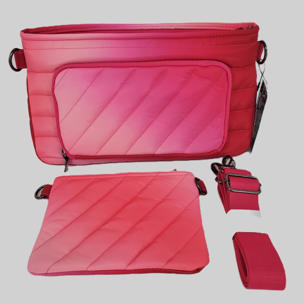 Think Royln Bank Street XL Puffer Crossbody w/ Pouch Bundle‎ Fuchsia Ombre Pink